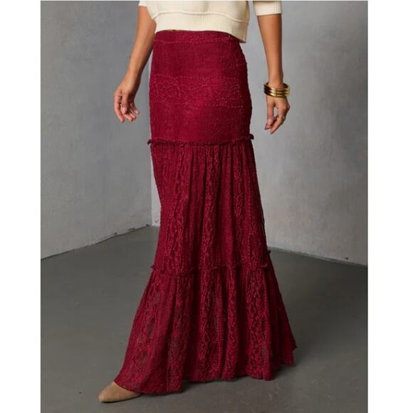 Vici Dresses & Skirts - VICI Collection Women's Burgundy Alene Lace Maxi Skirt Size M